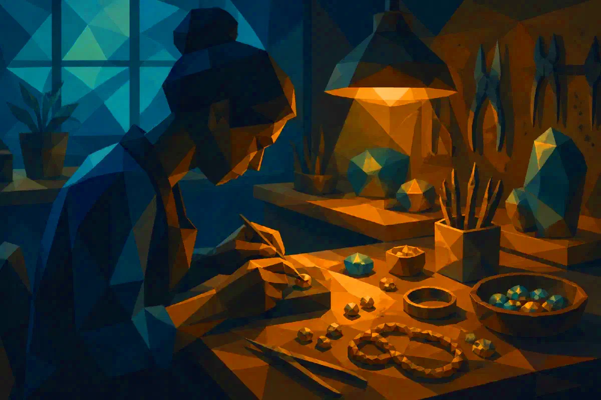 A craft station with jewellery inspired by heritage.