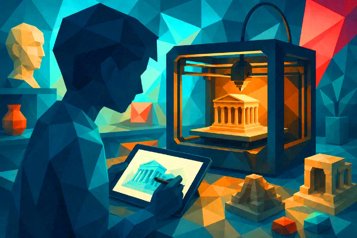 Stanowisko modelowania i druku 3D w programie dziedzictwa.