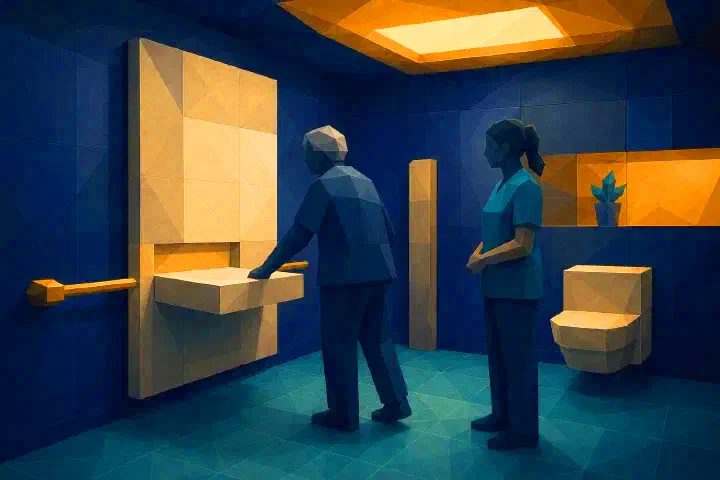Accessible bathroom and kitchen in a facility