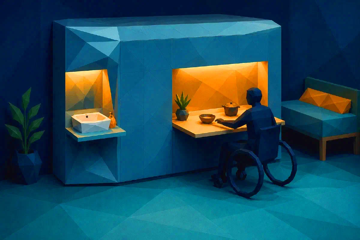 A bathroom-kitchen station in a care facility or dormitory.