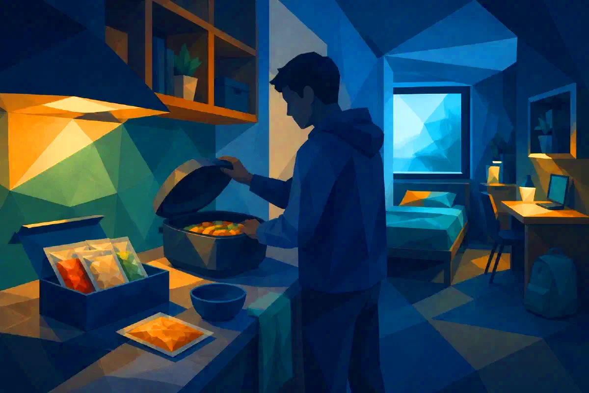 Meal-kit delivery to a dormitory or supported flat.